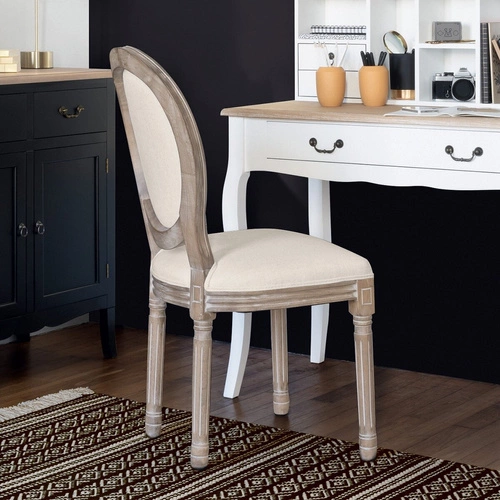 Krzesło tapicerowane Cleon beżowe do jadalni i salonu drewniane boho Atmosphera