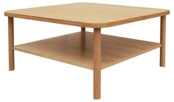 Stolik kawowy Banbury kwadratowy drewniany z półką 90x90 cm skandynawski do salonu