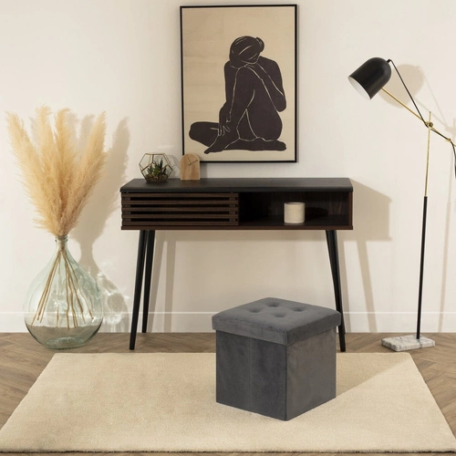 Pufa ze schowkiem Lysandre VIC szara aksamitna kwadratowa do salonu glamour Atmosphera 37,8 cm