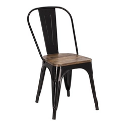 Krzesło do jadalni Paris Wood czarne metalowe z drewnianym siedziskiem industrialne D2.DESIGN