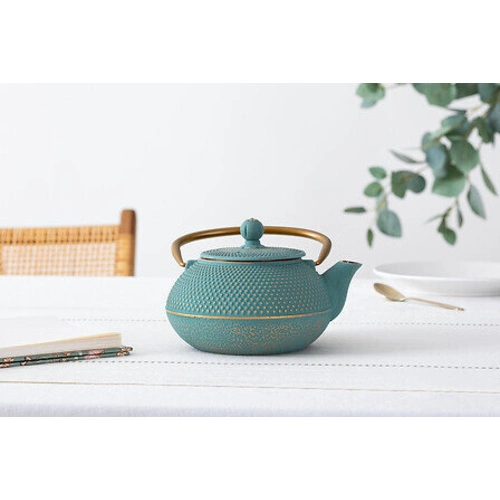 Imbryk żeliwny Jade 800ml turkusowo-złoty z sitkiem do parzenia herbaty 5five simply smart