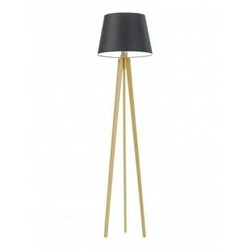 Lampa stojąca do salonu Curacao czarna z abażurem i dębowym stelażem nowoczesna Lysne