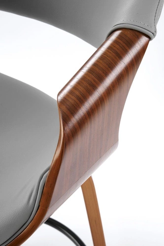 Hoker Analis industrialny tapicerowany z oparciem i podłokietnikami do kuchni popielaty/orzechowy