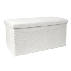 Pufa Intesi Velse biała boucle składana ze schowkiem do salonu i sypialni nowoczesna