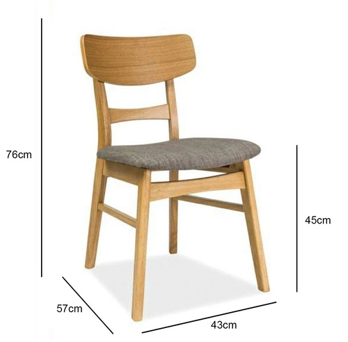 Krzesło drewniane Fiona dąb szare tapicerowane do jadalni kuchni salonu vintage Intesi