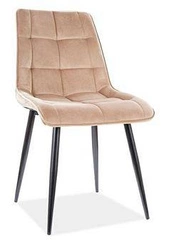 Krzesło do jadalni Plaid Intesi tapicerowane welurowe beżowe glamour na czarnych nogach