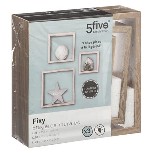 Zestaw 3 półek ściennych Fixy S półki na książki i dekoracje naturalne drewniane kwadratowe