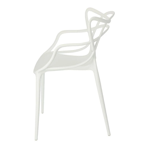 Krzesło Lexi białe inspirowane Master chair nowoczesne do jadalni sztaplowane z podłokietnikami