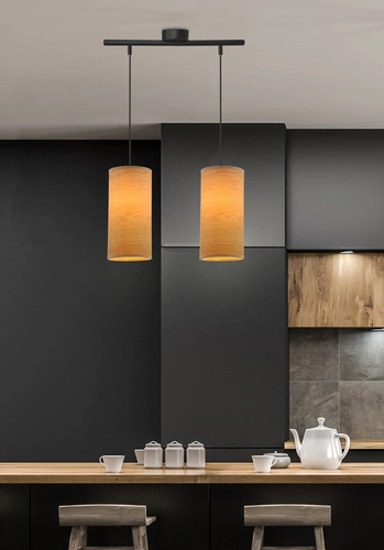 Lampa wisząca Ballo czarny 2x60 E27 abażur orzechowy