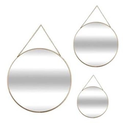 Zestaw 3 okrągłych luster wiszących Leny w złotej ramie do przedpokoju Atmosphera