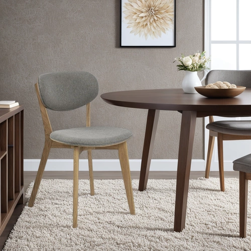 Krzesło do jadalni Minsk Actona szare tapicerowane skandynawskie drewniane do salonu