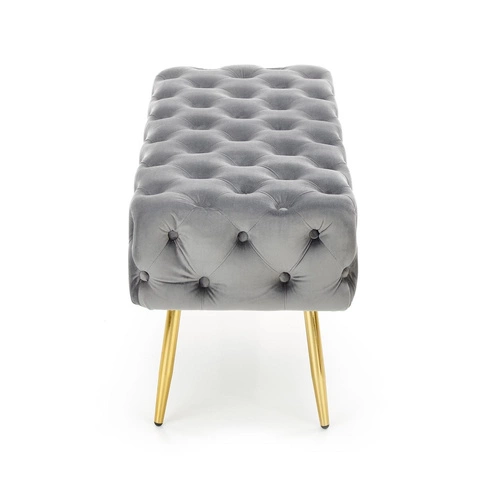 Ławka tapicerowana Nate szara welurowa glamour na złotych nogach do przedpokoju i sypialni