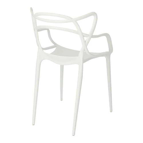 Krzesło Lexi białe inspirowane Master chair nowoczesne do jadalni sztaplowane z podłokietnikami