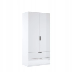 Szafa Holly biała połysk nowoczesna z szufladami i drążkiem do sypialni 100 cm