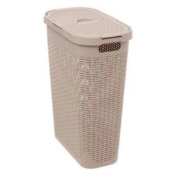 Kosz na pranie wąski 40 l rattan syntetyczny beżowy