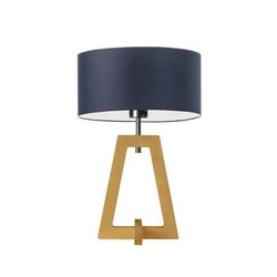 Lampka nocna do sypialni Clio granatowa glamour z abażurem i dębową podstawą LYSNE