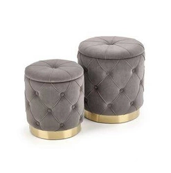Zestaw 2 puf Grena szare okrągłe ze schowkiem do salonu nowoczesne glamour Intesi