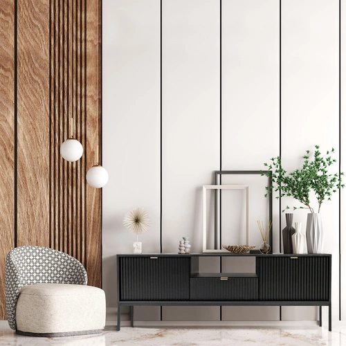 Szafka RTV Delicious czarna ryflowana glamour do salonu na wysokich nogach 154 cm Intesi