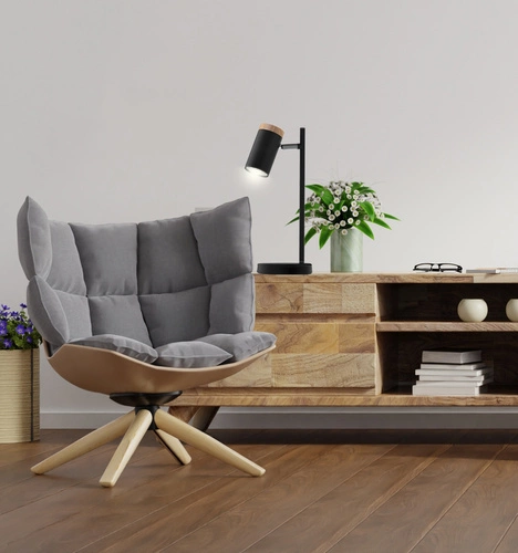 Lampa stołowa Lagos czarny 1x15W GU10 klosz czarny+drewniany