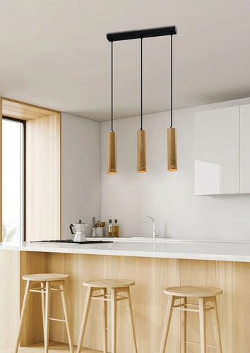 Lampa wisząca Tubo czarny 3x25W GU10 klosz 25cm drewniany
