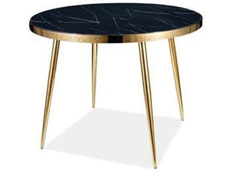 Stół okrągły szklany glamour Coolio 100 cm czarny marmur złote nogi do jadalni Intesi