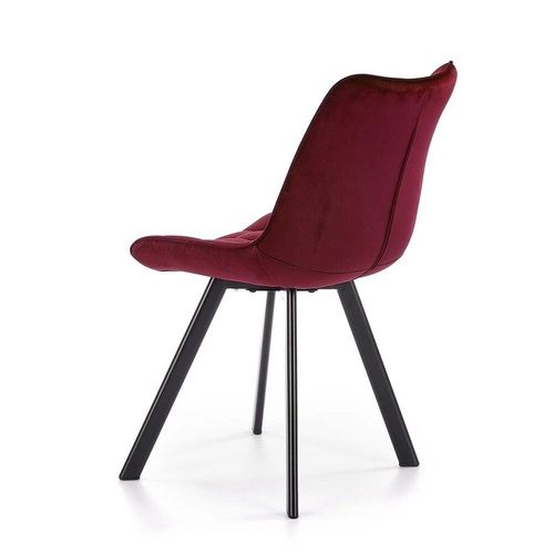 Krzesło tapicerowane welur Ohio bordowe do jadalni i salonu nowoczesne z czarnymi nogami