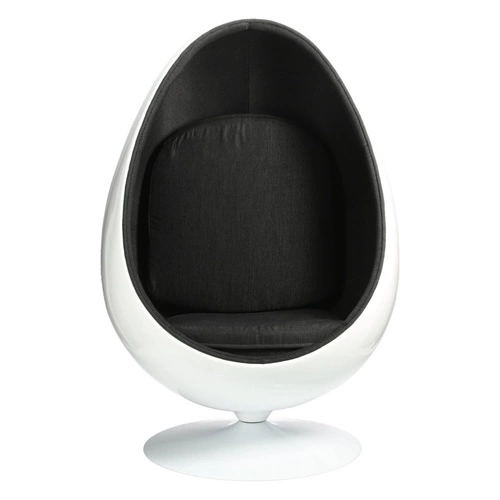 Fotel jajo Ovalia Chair biało-czarny obrotowy do salonu nowoczesny z tkaniny inspirowany