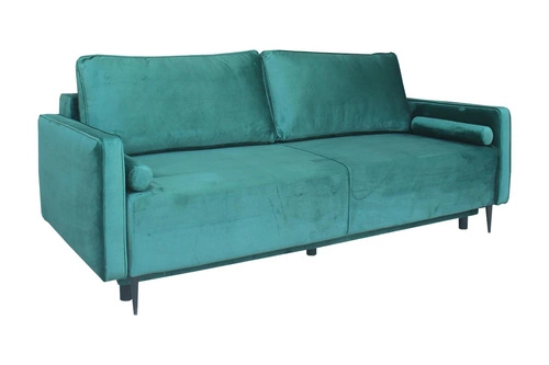 Sofa rozkładana Arosa z funkcją spania do salonu welurowa zielona z pojemnikiem Intesi