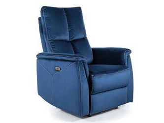 Fotel rozkładany do salonu Mars granatowy welur elektryczny z USB nowoczesny Intesi