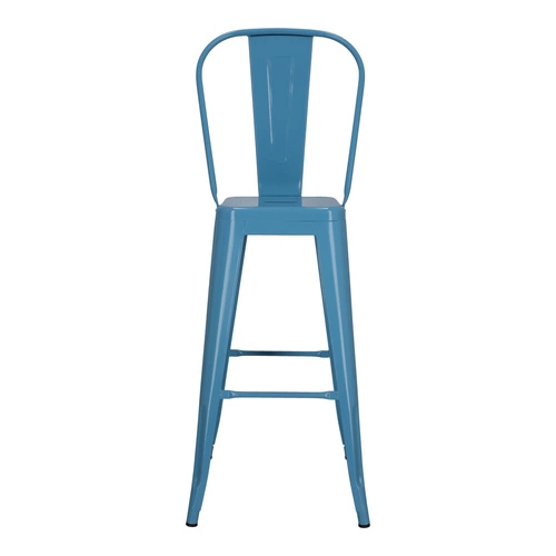 Hoker Paris Back 75 cm niebieski metalowy z oparciem do kuchni i wyspy loftowy D2.DESIGN