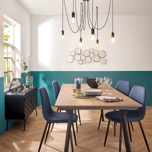 Krzesło tapicerowane Tyka żółte do jadalni nowoczesne na czarnych metalowych nogach Atmosphera