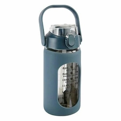 Butelka ze słomką 1 l z silikonową obudową szklana granatowa