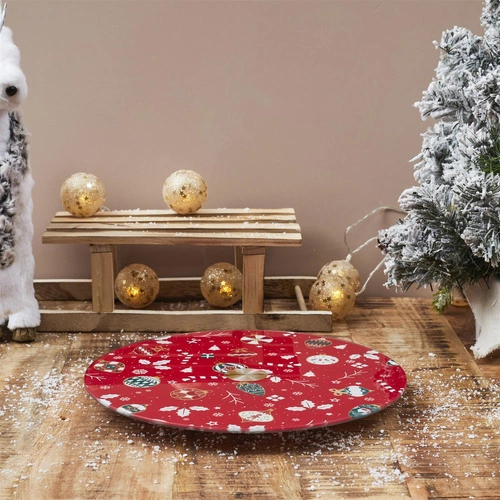 Intesi okrągła taca obrotowa do ciasta szklana czerwona 28cm dekoracyjna do serwowania