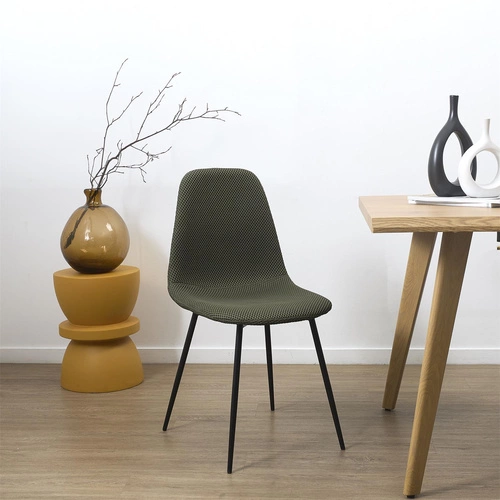 Krzesło tapicerowane Pori zielone khaki Intesi do jadalni nowoczesne na czarnych metalowych nogach
