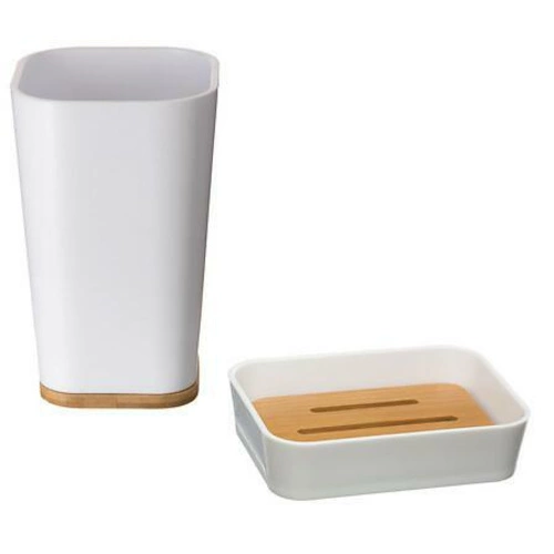 Mydelniczka łazienkowa Natureo biała bambusowa skandynawska do mydła w kostce 5five