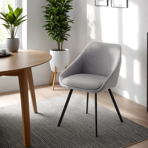 Krzesło tapicerowane Nils szare do jadalni nowoczesne kubełkowe na czarnych nogach Actona
