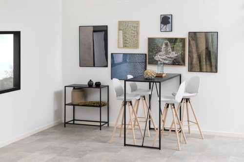 Hoker Oslo biały z oparciem, skandynawski drewniany hoker do kuchni i wyspy 77 cm Actona