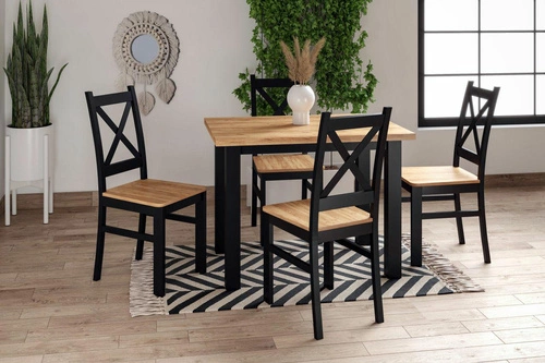 Krzesło drewniane Lacie do jadalni i kuchni dąb złoty i czarne Intesi styl prowansalski