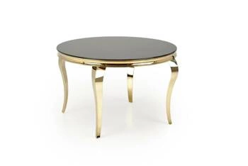 Stół okrągły szklany Munya czarny i złoty 120 cm nowoczesny glamour do jadalni Intesi