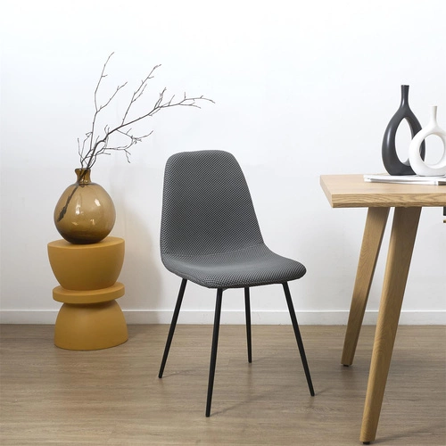 Krzesło tapicerowane Pori szare do jadalni i kuchni nowoczesne na czarnych metalowych nogach Intesi