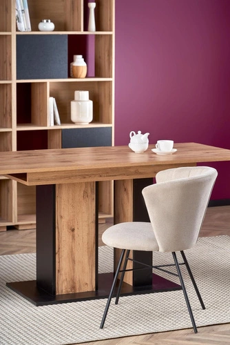 Stół rozkładany do jadalni Midalo dąb wotan czarny nowoczesny industrialny 130–175 cm Intesi