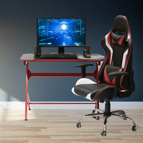 Biurko gamingowe Unit czerwone nowoczesne do pracy i nauki kompaktowe Intesi 100x50 cm