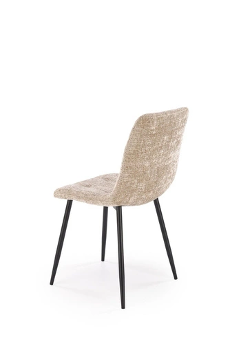 Krzesło tapicerowane Pilew beżowe do jadalni nowoczesne z oparciem na czarnych nogach Intesi