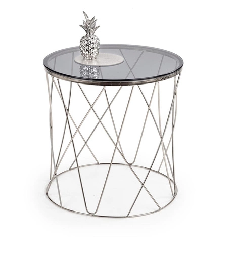 Stolik kawowy Borda okrągły szklany chrom nowoczesny do salonu 55 cm Intesi