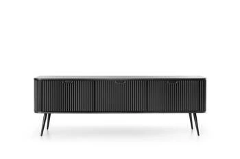Szafka RTV czarna ryflowana Seda nowoczesna stojąca na wysokich nogach do salonu Intesi