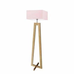 Lampa podłogowa JAWA różowa z drewnianym stelażem do salonu nowoczesna z abażurem 138 cm