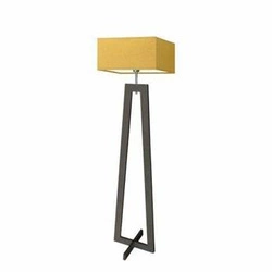 Lampa stojąca do salonu JAWA nowoczesna drewniana żółta z abażurem Lysne 138 cm