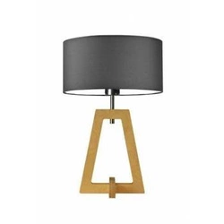 Lampka nocna Clio szara nowoczesna z abażurem i dębową podstawą do sypialni LYSNE