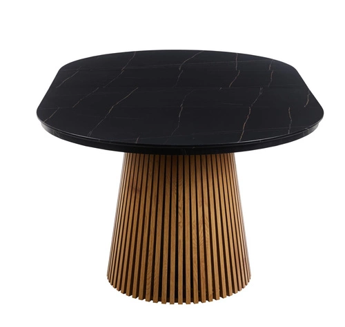 Stół okrągły rozkładany Kyoto 120-200 cm czarny marmur/dąb do jadalni nowoczesny Intesi