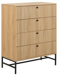 Komoda Albany 4 szuflady ryflowana dąb naturalny nowoczesna na nóżkach do salonu 80 cm